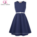 Grace Karin Children Kids Sleeveless Round Neck A-Line Navy Blue Skater Girls Dress CL010482-2